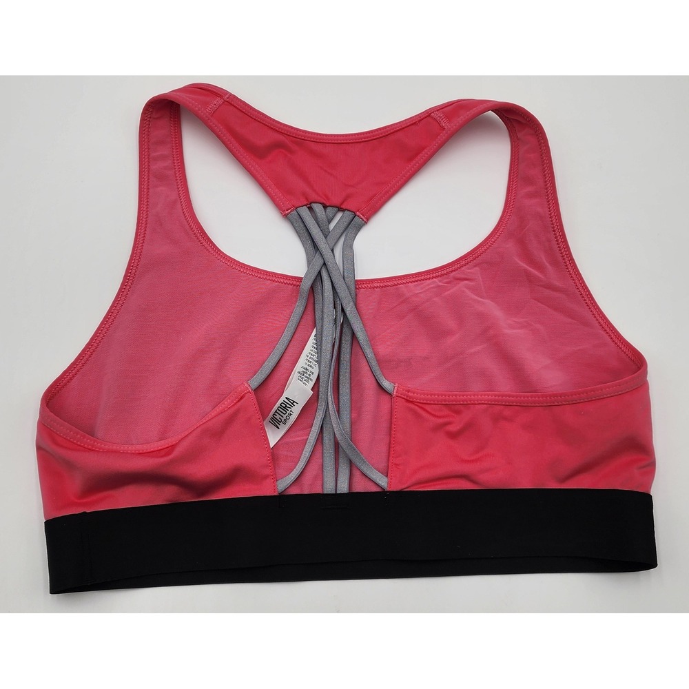 Victoria Sport Racerback Sport Bra Womens L Pink Excellent Strappy Back Logo - Picture 3 of 5